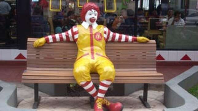 Image for article titled Ronald McDonald Statue Bears Full Brunt Of Teenagers’ Mockery