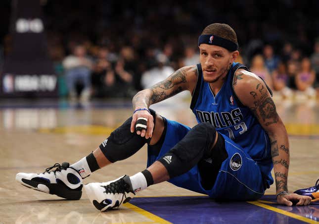 Delonte West #13 of the Dallas Mavericks gets up from the floor during a 112-108 Los Angeles Lakers win on April 15, 2012, in Los Angeles, Calif. 