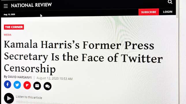 Image for article titled National Review, Daily Caller Help Publicize Lies About Former Kamala Harris Staffer