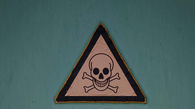 A warning sign at a chemical weapons disposal facility at GEKA in Munster, Germany, in 2013 (used here as stock photo).
