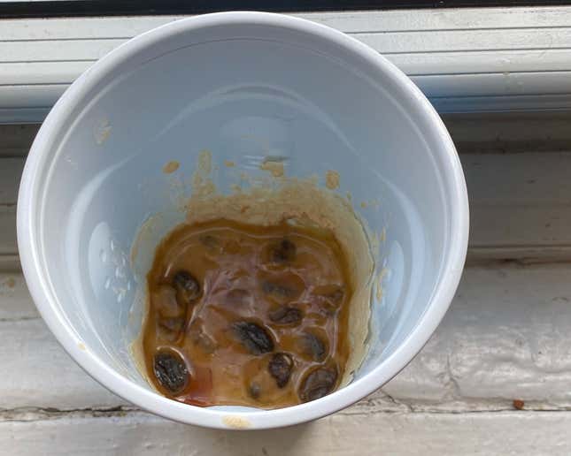 Raisins, flour, and water. This trial obviously failed.
