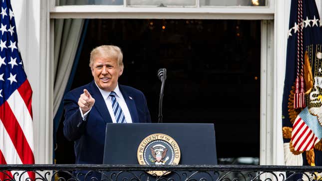U.S. President Donald Trump addresses a rally in support of law and order on the South Lawn of the White House on October 10, 2020 in Washington, D.C.
