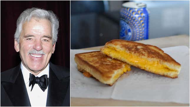 Left: Chicago legend Dennis Farina. Right: A giardiniera grilled cheese worthy of his name.