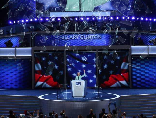 Image for article titled DNC Honors Historic Nominee By Dropping Broken Glass Shards From Ceiling