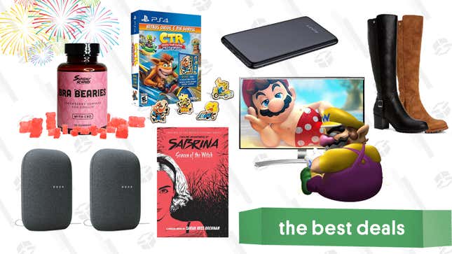 Image for article titled Thursday&#39;s Best Deals: LG 4K Monitor, Google Nest Audio 2-Pack, Crash Team Racing, Sunday Scaries CBD Gummies, Style &amp; Co Dress Boots, Aukey Power Bank, and More