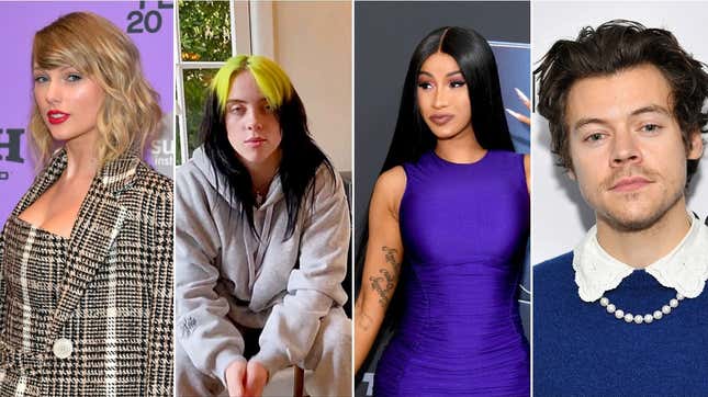 Taylor Swift (Neilson Barnard/Getty Images), Billie Eilish (Getty Images/Getty Images for Global Citizen ), Cardi B (Dia Dipasupil/Getty Images), Harry Styles (Dia Dipasupil/Getty Images)