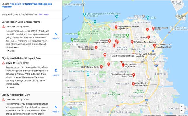 Image for article titled Now You Can Find a COVID-19 Testing Center Using Google