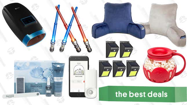 Image for article titled Sunday&#39;s Best Deals: Lightsaber 4-Pack, Therapedic Reading Pillows, Hand Massager, BellaPierre Nail Care Set, Home Security Accessories, and More