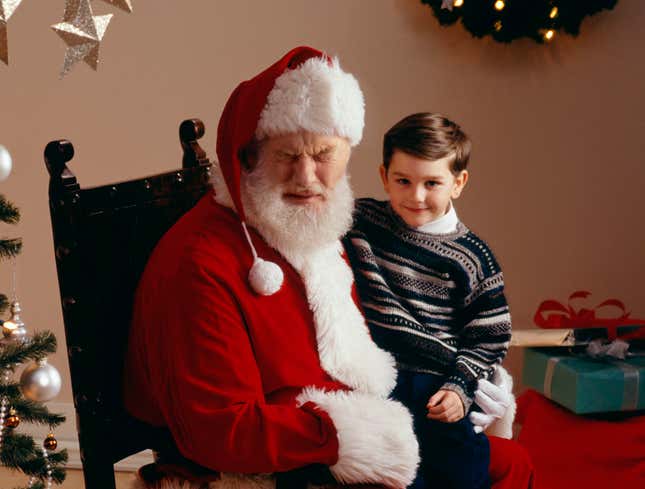 Image for article titled Mall Santa Crying Hysterically In Photo With Toddler
