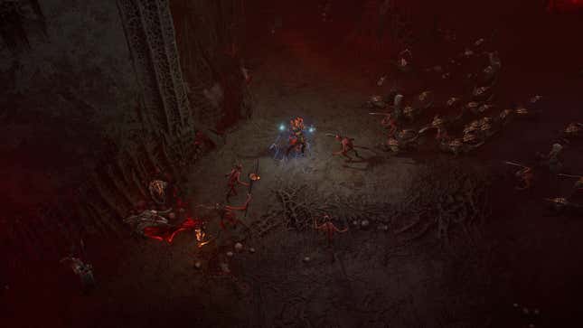 Fighting against the beasties in a typically dark Diablo screenshot.