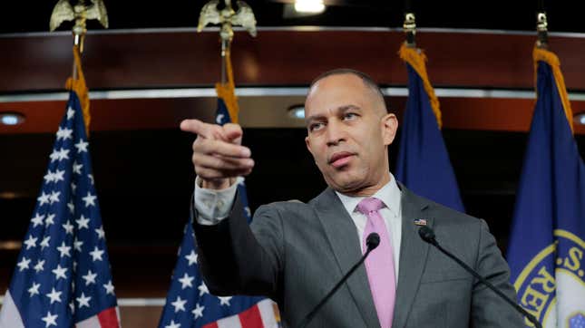 WASHINGTON, DC - FEBRUARY 27: U.S. House Minority Leader Hakeem Jeffries (D-NY) speaks at a press conference at the U.S. Capitol on February 27, 2025 in Washington, DC. Jeffries spoke to reporters about the spending bill recently passed by the House. (Photo by Anna Moneymaker/Getty Images)