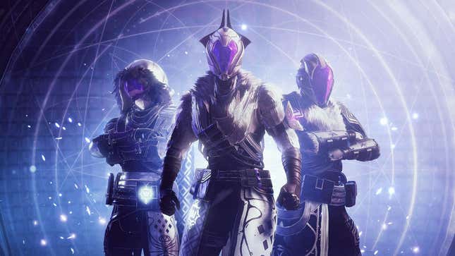 Three Destiny Guardians standing in front of an Ascendant Glyph 