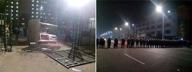 Purported scenes from the riot at China’s Foxconn factory posted by Sina Weibo user Li Tian (and since removed from the site)