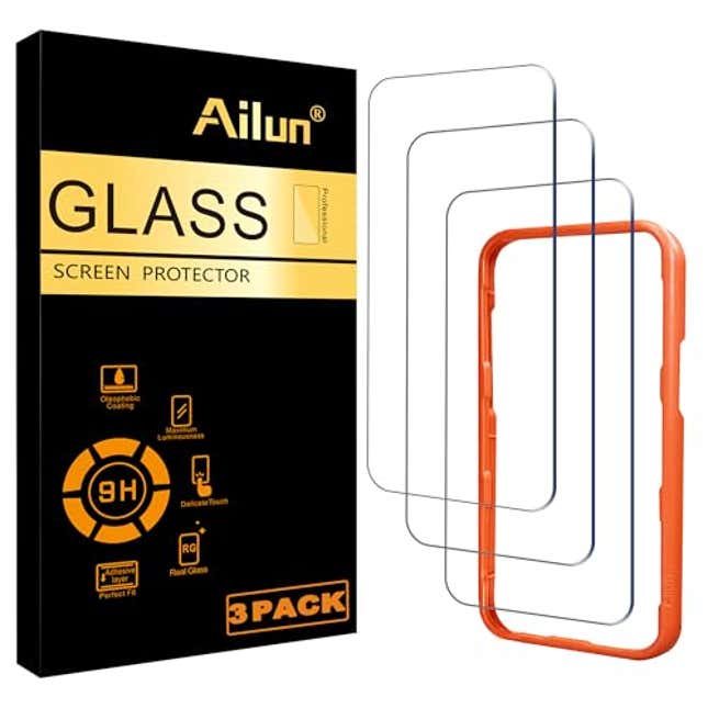 Image for article titled Ailun 3 Pack Screen Protector for iPhone 16 Pro Max [6.9 inch] with Installation Frame, Now 16% Off