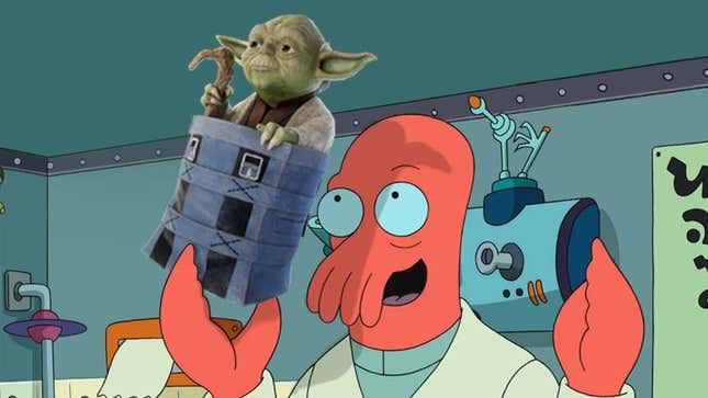 An image shows Zoidberg holding the Fortnite Yoda backpack in one hand. 