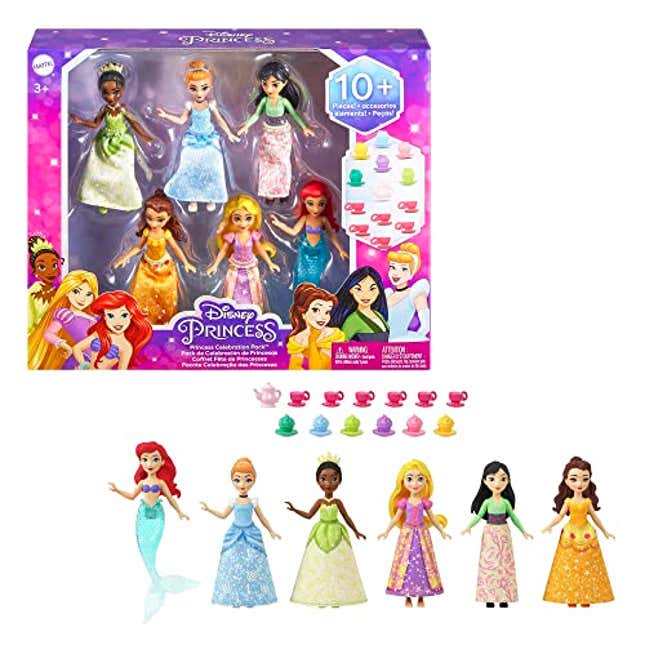 Image for article titled Mattel Disney Princess Small Doll Party Set with 6 Posable Princess Dolls in Sparkling Clothing and 13 Tea Time Accessories, Now 16% Off