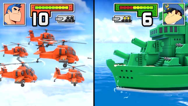 Vehicles battle in Advance Wars remake combat. 