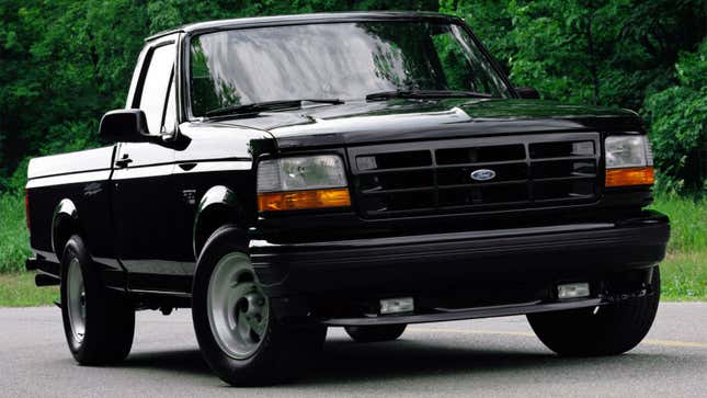 A photo of a black Ford F-150 pickup truck. 