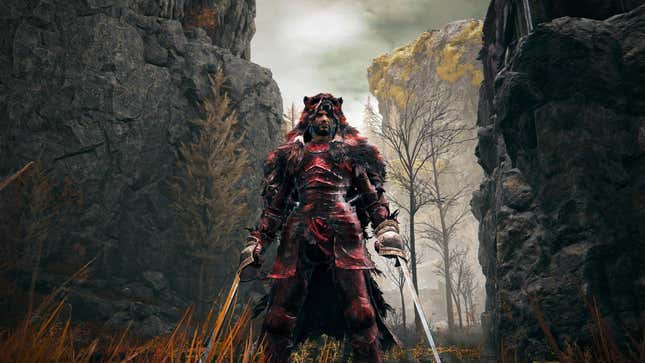 A player character in Elden Ring wields two blades at once.