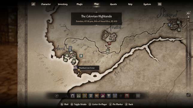 The map marker location of Dunbarrow Cave in Oblivion Remastered.