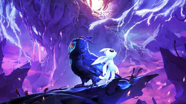 Forest creatures from Ori and the Will of the Wisps loom over a landscape filled with danger.