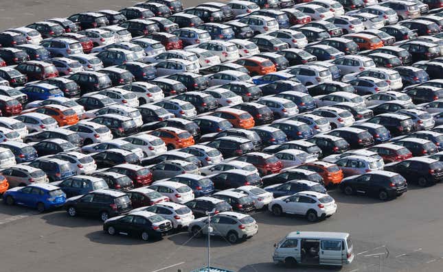 FILE - Cars for export park at a port in Kawasaki, west of Tokyo, on Dec. 20, 2012. Data from a Japanese auto industry association show that China overtook Japan as the world&#39;s largest vehicle exporter last year.(AP Photo/Koji Sasahara, File)