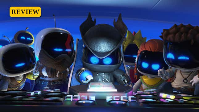 Screenshot of my Astro Bot, dressed as a hunter from Bloodborne. They are surrounded by PlayStation characters (LR: Atreus, Kulche, Kratos, Spike, Aloy, Nathan Drake) on the ship's console.