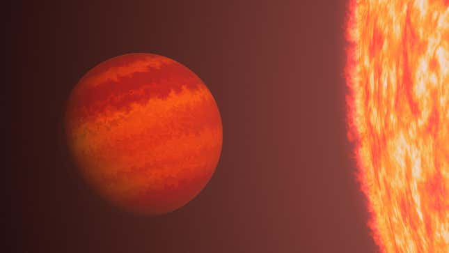 An illustration of planet TIC365102760 b orbiting around its star.