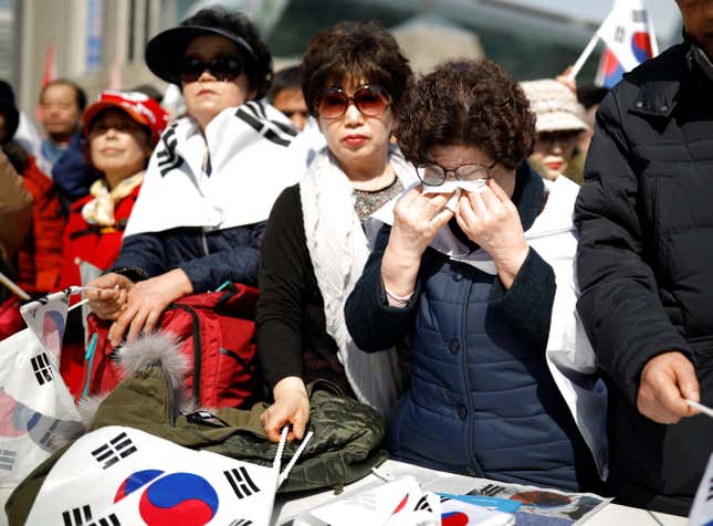 Park was impeached after months of protest against her. Some conservative protesters, particularly older Koreans, also rallied in her support.