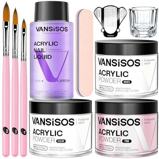 Image for article titled Acrylic Nail Kit for Beginners: Clear White Pink Acrylic Powder and Liquid Set Professional Nails Kit Acrylic Set with Acrylic Nail Brushes for Home DIY, Now 57% Off