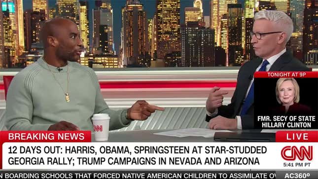 Image for article titled Charlamagne Tha God, Anderson Cooper Cussing and Fussing In Intense Debate Over CNN&#39;s VP Harris Coverage