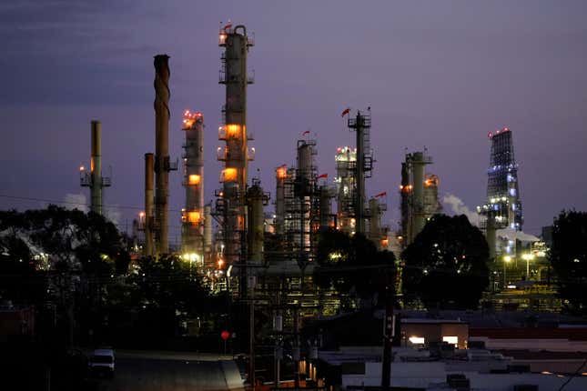 File - The Chevron Products Company El Segundo refinery is seen on Monday, Oct. 23, 2023, in El Segundo, Calif. On Wednesday, the Labor Department releases producer prices data for October. (AP Photo/Ashley Landis, File)