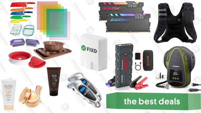 Image for article titled Sunday&#39;s Best Deals: FIXD Vehicle Diagnostic Tool, Kitchen Solutions Bundle, Skinfood Products, Compact Tire Inflator, and More