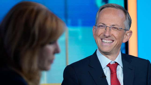 Fox Anchor Liz Claman interviews Benedetto Vigna, CEO of Ferrari, during "The Claman Countdown" at Fox Business Network Studios on October 17, 2023 in New York City.