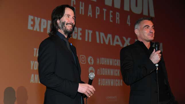 Keanu Reeves and Chad Stahelski at a John Wick: Chapter 4 screening
