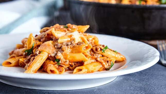 Pasta on white dinner plate