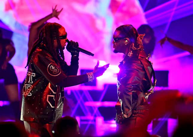 Quavo and Offset perform onstage during the BET Awards 2023.