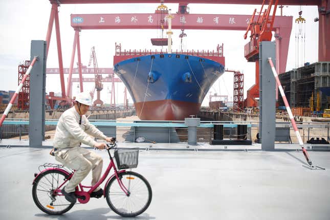 A CSSC Shanghai Waigaoqiao Shipbuilding shipyard in Shanghai, China.