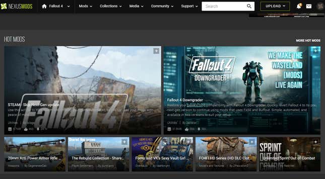 Screenshot of Fallout 4's nexus mods.