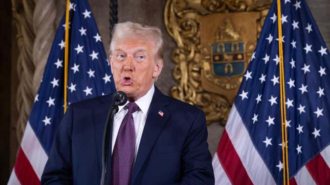 U.S. President-elect Donald Trump speaks to members of the media during a press conference at the Mar-a-Lago Club on January 07, 2025 in Palm Beach, Florida.