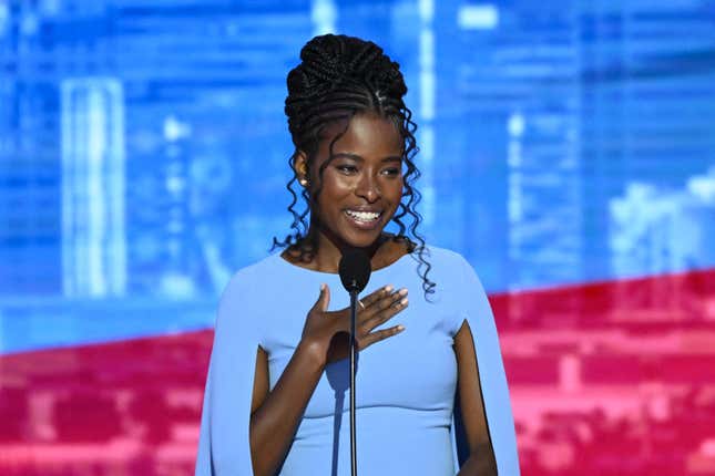 National Youth Poet Laureate Amanda Gorman speaks on the third day of the Democratic National Convention (DNC) at the United Center in Chicago, Illinois, on August 21, 2024