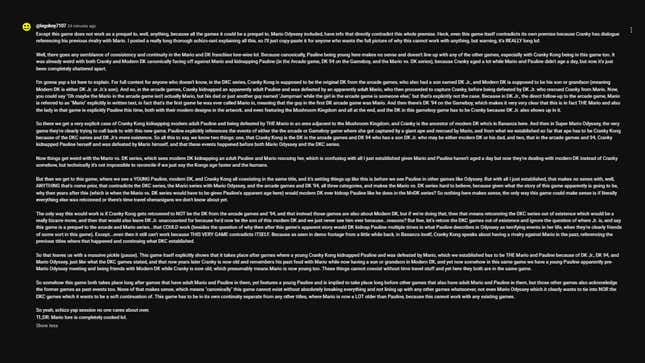 A screenshot shows a huge comment about DK lore.