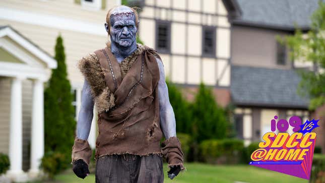Frankenstein's monster roams a suburban street in a scene from Shudder's Creepshow series.