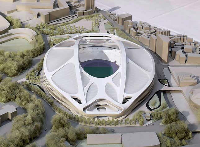Hadid’s design for the Tokyo National Stadium, scrapped by the Japanese government because it was too expensive.