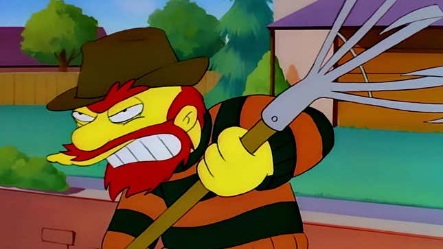 A screenshot of The Simpsons shows Willie dressed as Freddy Kreuger. 