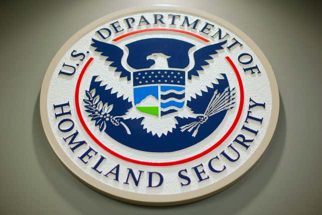 FILE - The Department of Homeland Security logo is seen during a news conference in Washington, Feb. 25, 2015. The Department of Homeland Security has long had the ability to inspect facilities where chemicals are used or stored to make sure their security systems are in place. And the facilities themselves have been required to vet prospective employees for any terrorism links. But the program, called the Chemical Facility Anti-Terrorism Standards, expired July 28, 2023, after Congress failed to renew it. (AP Photo/Pablo Martinez Monsivais, File)