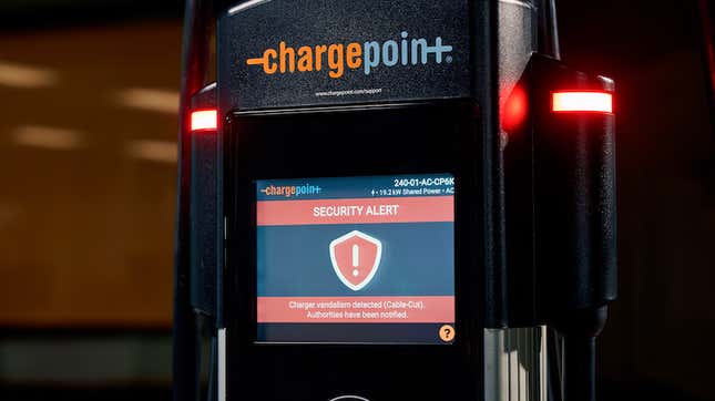 a photo of the chargepoint charger screen showing a security alert