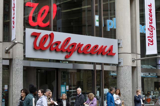 FILE - The entrance to a Walgreens is seen on Oct. 14, 2022, in Boston. Walgreens lost nearly $6 billion in its fiscal second quarter mainly due to a drop in value for a VillageMD clinic business it controls. Excluding that charge, the drugstore chain reported results Thursday, march 28, 2024 that topped Wall Street expectations.. (AP Photo/Michael Dwyer, File)