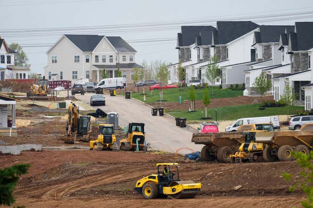 FILE - A residential development under construction in Eagleville, Pa., Friday, April 28, 2023. Homebuilders are stepping up construction of single-family homes following a steady decline in mortgage rates and broad expectation among economists that home loan borrowing costs will ease further in 2024. (AP Photo/Matt Rourke, File)