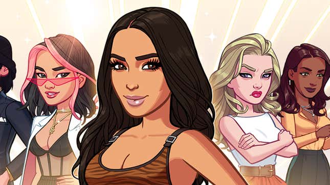 Kim Kardashian and other NPCs from Kim Kardashian: Hollywood pose together. 